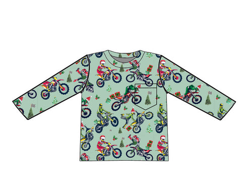 Racing Through The Snow Long Sleeve Pocket Tee