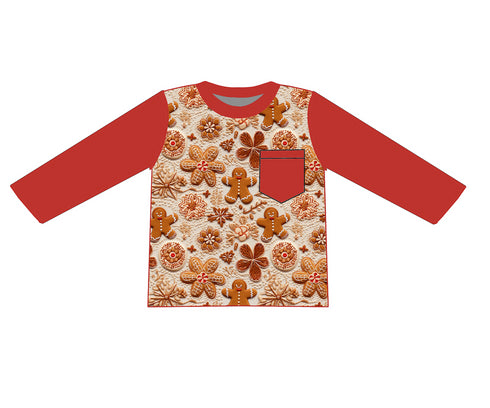 Ginger Bread Man with Red Trim Pocket Tee