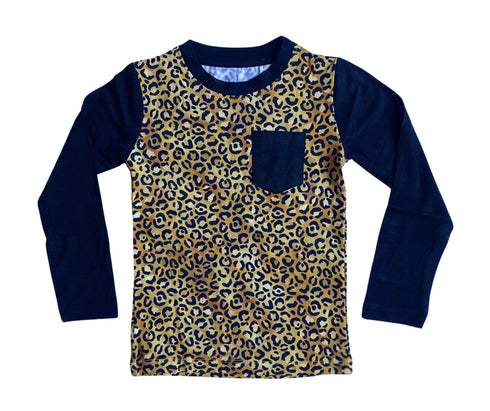 Golden Spot Long Sleeve Leopard Pocket Tee