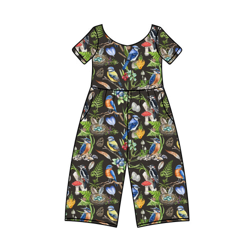 Forest Fledglings Wide Leg Romper with pockets