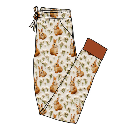 Bunny Blooms Women's Pajama Pants(Ankle Cuff)