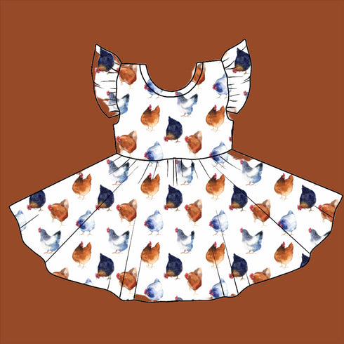 Chicken Parade Twirl Dress with pockets