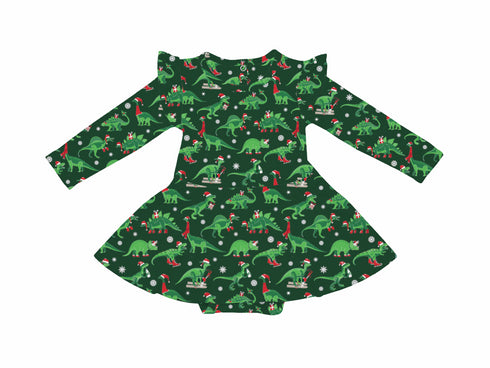 Santa Saurus Long Sleeve Twirl bodysuit