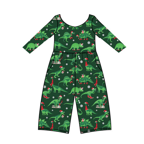 Santa Saurus Long Sleeve Wide Leg Romper with pockets