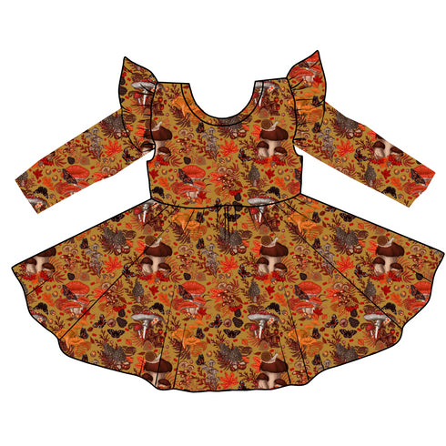 Foraging Fantasy Long Sleeve Twirl Dress with pockets