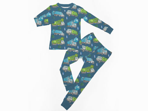 Trash Trucks Long sleeve top/pant Pajama set