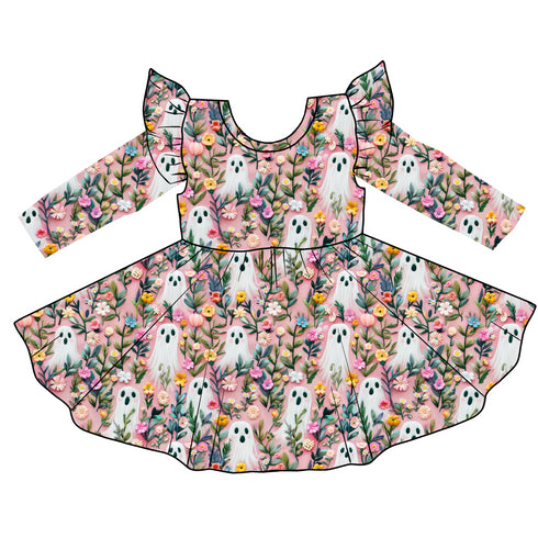 Garden Ghouls Long Sleeve Twirl Dress with pockets