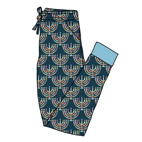 Rainbow Menorahs Women's Pajama Pants(Ankle Cuff)