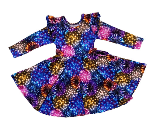 Fireworks Long Sleeve Twirl Dress with pockets