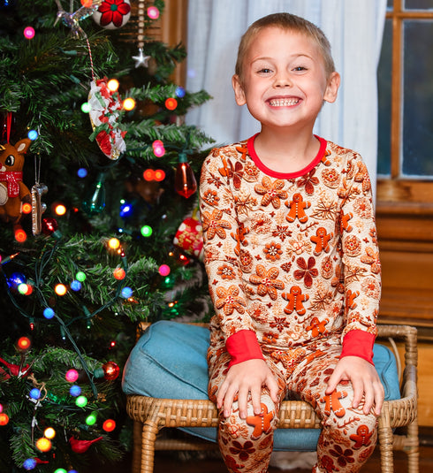 Ginger Bread Men with red trim 2 piece pajama set