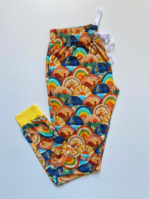 Boho Rainbows with Yellow Trim Women's Pajama Pants(Ankle Cuff)