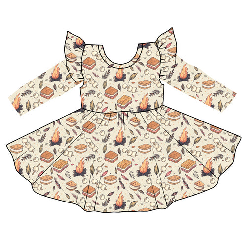 Sweet S'mores Long Sleeve Twirl Dress with pockets
