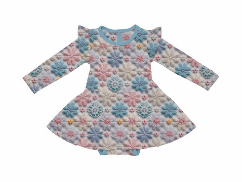 Stitched Snow Flakes Long Sleeve Twirl bodysuit