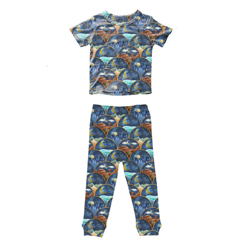 Boho Moons and stars short sleeve top pant set